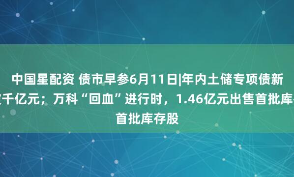 中国星配资 债市早参6月11日|年内土储专项债新发破千亿元；万科“回血”进行时，1.46亿元出售首批库存股
